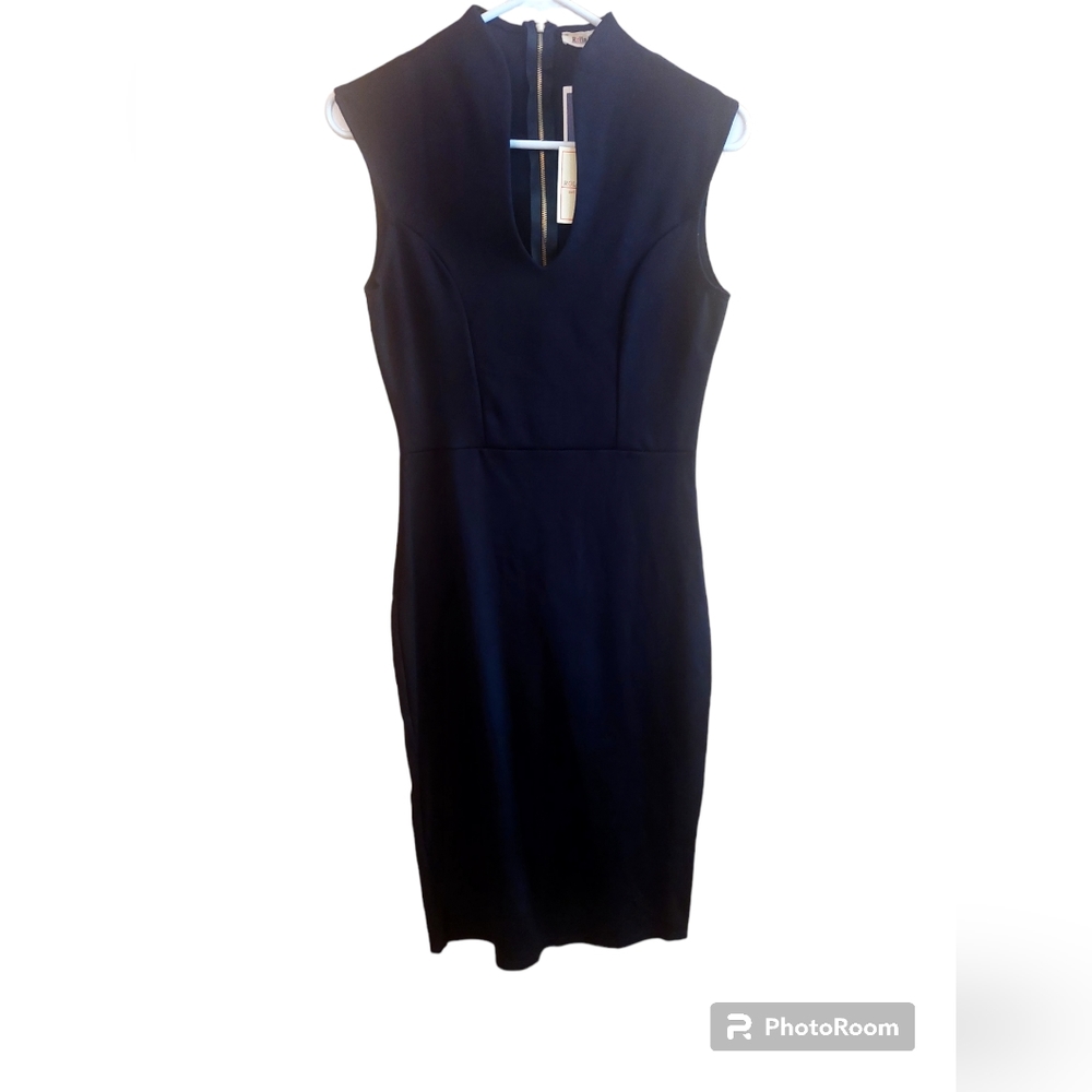 LBD fitted gold back zipper Midi